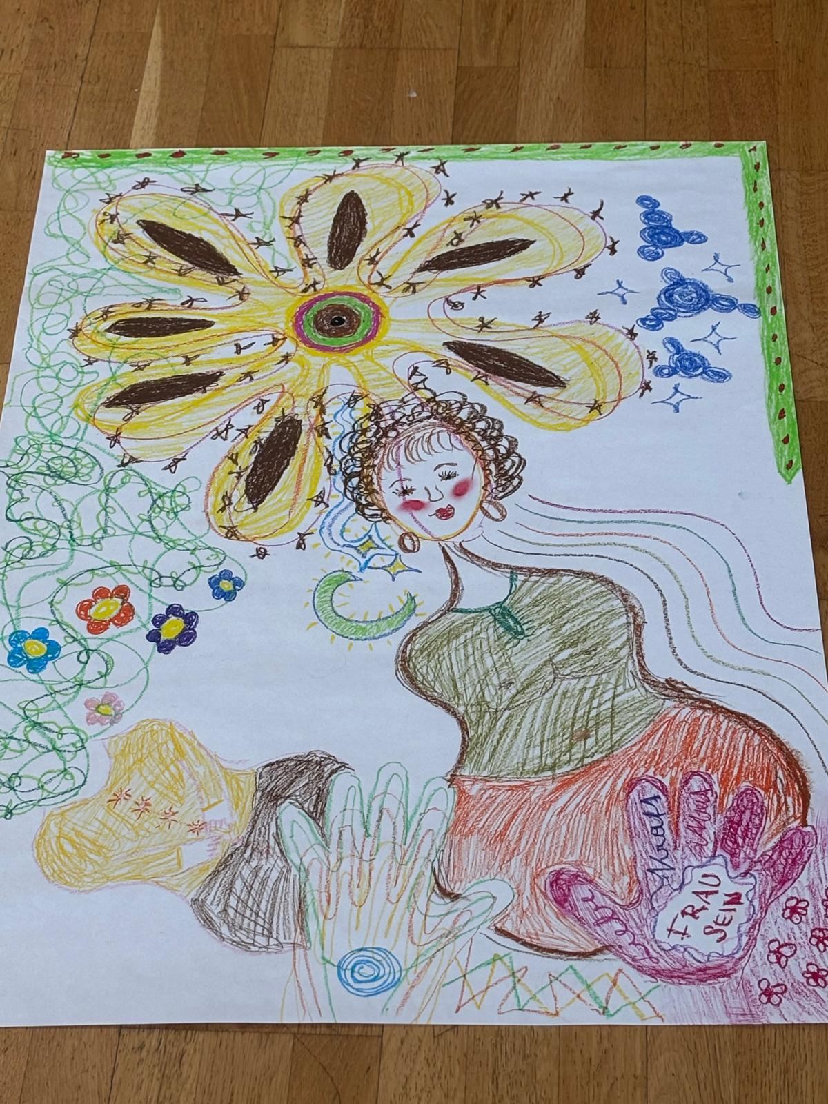 Farbenfrohe Zeichnung als Beispiel für kreativen Ausdruck in der therapeutischen Arbeit